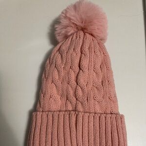 Dusty pink acrylic hat with Pom Pom